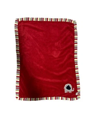 Trend Lab Baby Kids Infant Security Blanket Red Plush Grey Elephant Striped - Image 1 of 4