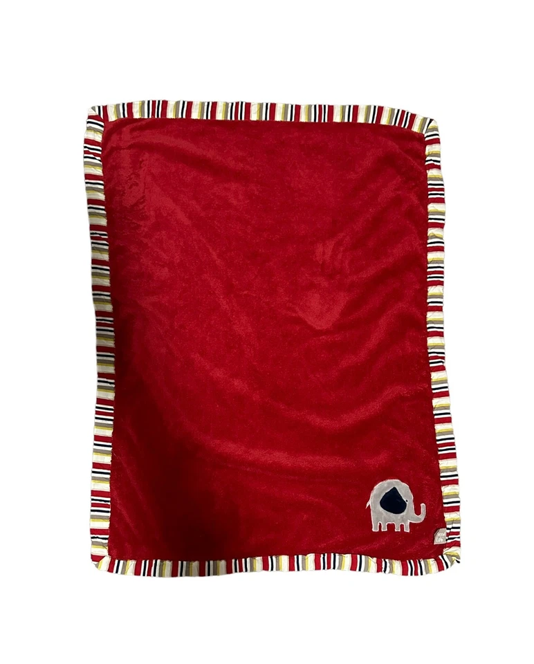 Trend Lab Baby Kids Infant Security Blanket Red Plush Grey Elephant Striped - Image 1 of 4