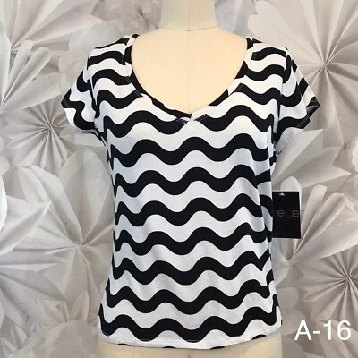 Blusa Pullover Energie Top JR Negro Blanco Chevron Talla XL NUEVO CON ETIQUETAS Cuello Redondo Foto 1 de 4