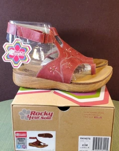 ROCKY 4 EVR SOLE Women's Bountiful Strappy Maroon Wedge Sandals Size 10-10.5 - Picture 1 of 14