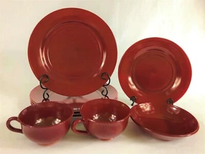 Vintage Lot of 8 Hazel Atlas Red Milk Glass 2 Mugs 1 Small Bowl 5 Plates - Picture 1 of 10