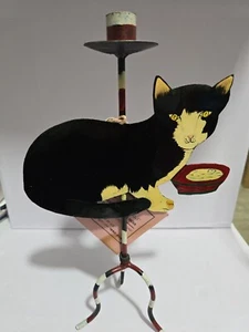 Candelabro gato negro hierro forjado hecho a mano de la India - Imagen 1 de 7