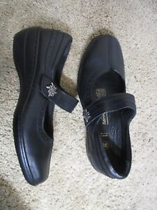SPRING STEP black leather mary jane strap flower emblem comfort sole shoes eu 38