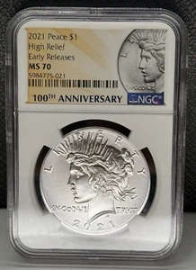 2021 Peace Silver Dollar High Relief Early Releases NGC MS 70 - Picture 1 of 2