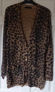 Marks & Spencer Ladies Beige Mixed Leopard boyfriend style long cardigan sz 8-10 - Picture 1 of 6