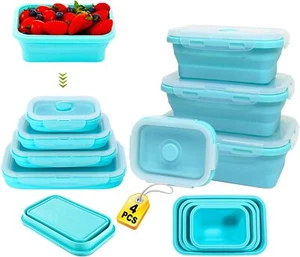 4 Tlg Aufbewahrungsbehälter Aus Silikon Mit Deckel Zusammenklappbarer Bento-Box - Bild 1 von 23
