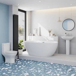 Ceramica Bathroom Suite 1500mm Freestanding Bath Toilet WC Basin Full Pedestal - Picture 1 of 16