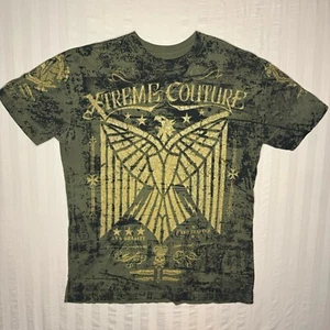Camisa de alta costura AFFLICTION Xtreme para hombre XL Connect Eagle Wings verde Y2K - Imagen 1 de 12