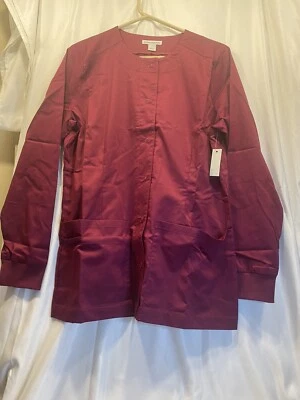 Women's Uniforms Scrub 3 Pockets Snap Button Warm Up Long Sleeve Jacket plum sm - Image 1 of 4