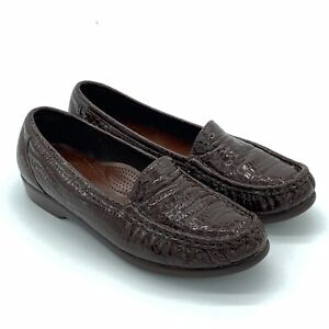 SAS Simplify Brown Croc Leather Tripad Comfort Loafers Slip On Women's Size 8 M