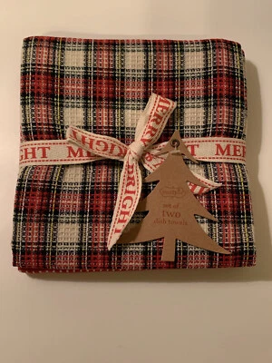 Toalhas de cozinha Mud Pie branco tartan e vermelho-branco Natal - Conjunto de 2 ** Novo com etiquetas** - Imagem 1 de 4