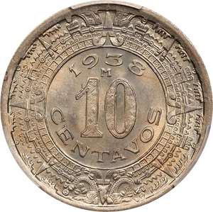 MEXICO ESTADOS UNIDOS 1938 10 CENTAVOS COIN PCGS CERTIFIED GEM UNCIRCULATED MS66 - Picture 1 of 5