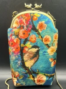 Vintage Satin Style Purse Bag/Cross Body With BIRD Kiss Lock- 9" Tall - Picture 1 of 6