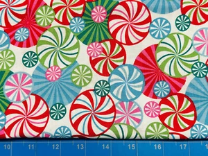 Tina Scrap 9"x21" Candy cane Peppermint Christmas Mint Circle Red FABRIC COTTON - Picture 1 of 1