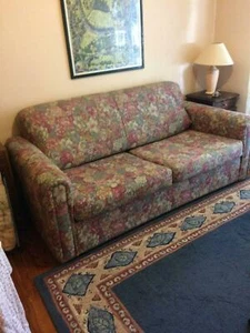 Three Seat Sofa Bed Steel Frame Pink floral fabric - Picture 1 of 7