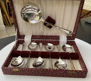 Piatto EPNS vintage in scatola argento evidenziati oro 14 cm set cucchiai da dessert frutta scatola - Foto 1 di 14