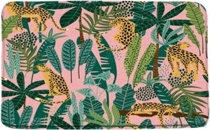 Leopard Plam Leaf Bath Mat Wildlife Animal Leopard Asian Pink Cheetah Tiger Trop - Picture 1 of 4