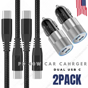 2PCS Dual USB Type C Fast 40W Car Charger Adapter Cable For iPhone 15Pro 16 Plus - Picture 1 of 18
