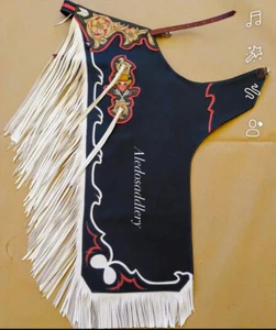 Western Black, White Top Grain Leather Bull Riding Rodeo Chaps : 852 - Picture 1 of 1