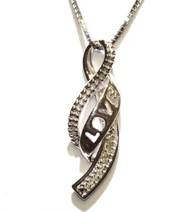 Neu 925 Sterlingsilber 0,08ct Diamant Love Twist Anhänger Kette Halskette 3,4g 18" - Bild 1 von 7