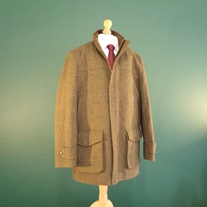 M&S Moon Tweed Field Jacket Men's Large Brown 100% Wool Quilted Lined Hunting - Picture 1 of 14
