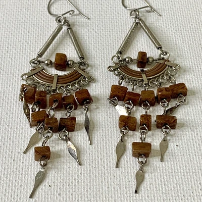 Pendientes colgantes semipreciosos piedras preciosas marrón jaspe chip joyería peruana 3" Foto 1 de 4