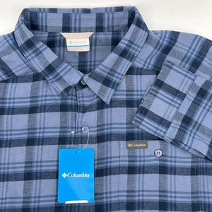 Camisa Columbia Para Hombres XXL Cornell Woods Franela Larga Slv Azul Botón A Cuadros Abajo NUEVA - Imagen 1 de 10