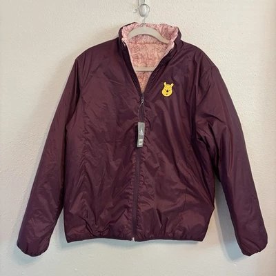 Disney Winnie the Pooh Rosa y Morado Puffer Chaqueta Kidcore Talla M Reversible Foto 1 de 4