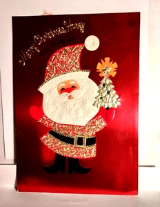 Vintage Punze Grußkarte Weihnachten "HONEY" rote Folie & passender Umschlag Neu aus altem Lagerbestand - Bild 1 von 4