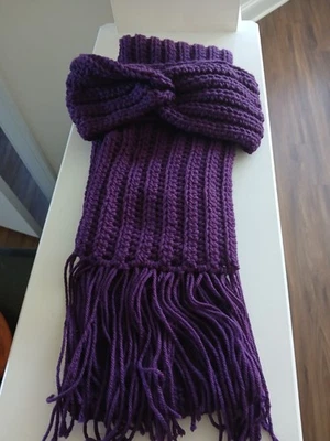 Новый ручной вязки соответствующий набор витая повязка на голову и шарф фиолетовый - Изображение 1 из 4