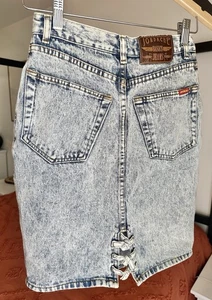Vintage 80’s 90’s Jordache Size 7/8 Acid Wash Denim Lace Up Midi Skirt - Picture 1 of 9