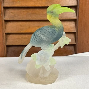 Vintage Lucite/Acrylic/Resin (?) Green & Blue Bird On Branch Flowers 6” Tall MCM - Picture 1 of 9