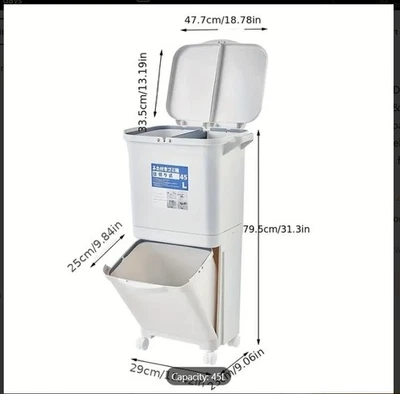 Rolling Kitchen Trash Can 45L – Plastic Waste Bin with Wheels & Flip-Top Lid - Image 1 of 4