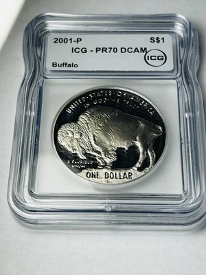 2001 P $1 PROOF SILVER BUFFALO COMMEMORATIVE DOLLAR ICG PR70 DCAM - Image 1 of 4