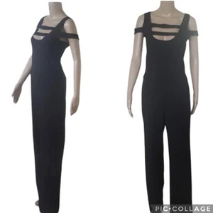 Frederick's of Hollywood Size L Black Jumpsuit Flare Leg Playsuit Catsuit Straps - Picture 1 of 11