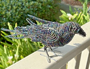 Beaded Wire Bird Crow Raven Sculpture Figure - Picture 1 of 11