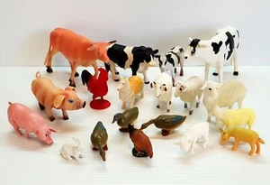 Mixed Lot of Larger Plastic Farm Animals 19 Solid & Hollow Toys Bull Sheep Goose - Picture 1 of 12