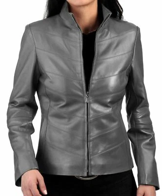 Nueva chaqueta de cuero napa de piel de cordero de lujo para damas y mujeres Abrigo chaqueta causal Foto 1 de 4