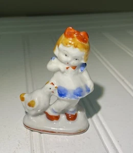 Occupied Made in Japan Hand Painted Little Girl with Chicken Red Bow - Picture 1 of 6