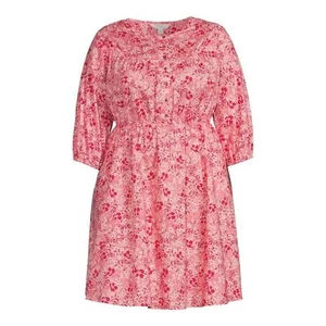 TERRA & SKY Fit & Flare Button Front Dress Womens Size 18W Pink Red Floral NWT - Picture 1 of 15
