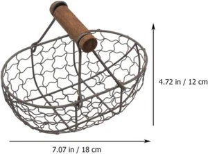Garden Basket Oval Wire Storage Basket With Wooden Handles Metal Egg Basket - Picture 1 of 6