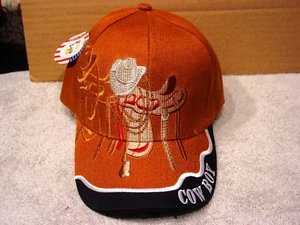 COWBOY SADDLE AND HAT BASEBALL CAP ( BURNT ORANGE ) - Picture 1 of 2