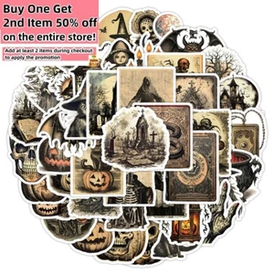 50pc Waterproof Vinyl Stickers Vintage Halloween Luggage Phone Laptop Car Fridge - Picture 1 of 12