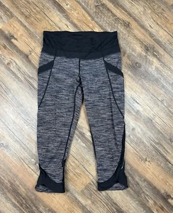 Lululemon Leggings Donna 6 Nero Grigio Righe Capri 19" Cucitura Interna Tasca Palestra - Foto 1 di 14