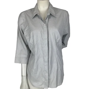 Biz Collection Shirt Grey Size 14 3/4 Sleeve Button Front Fitted Tiny Check New - Picture 1 of 14