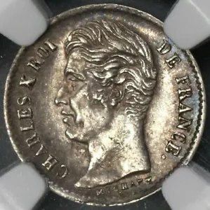 1829-B NGC AU 50 France Charles X Silver 1/4 Franc 32K Rouen Coin (210828704C) - Picture 1 of 5