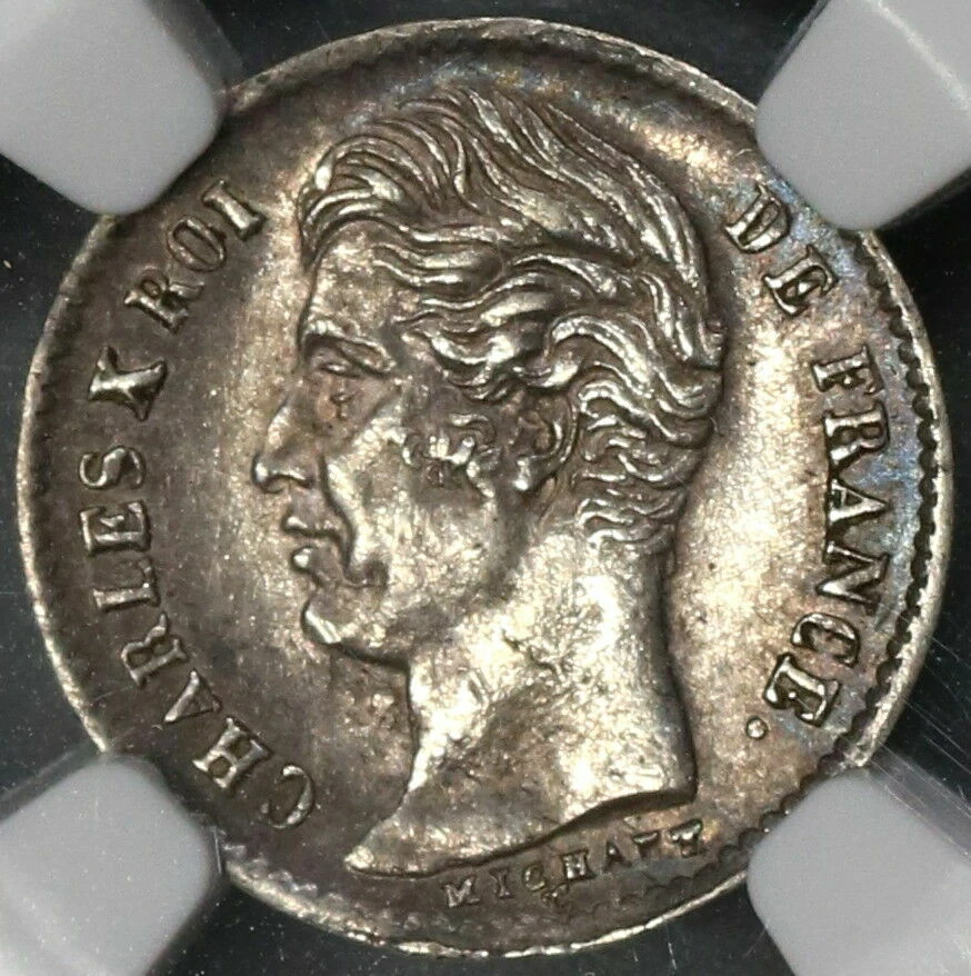 1829-B NGC AU 50 France Charles X Silver 1/4 Franc 32K Rouen Coin (210828704C) - Image 1 of 4