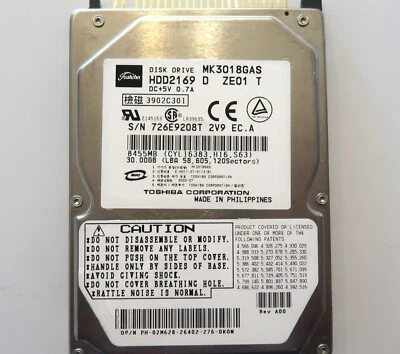 Toshiba MK3018GAS (HDD2169 D ZE01 T) 110 Q3.03D Rev A00 2.5" 30gb IDE ATA HDD - Image 1 of 3