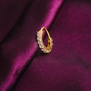 Diamond Nose Ring, Gold Nose Ring Nath, Bollywood Nath, Piercing Required - Picture 1 of 6