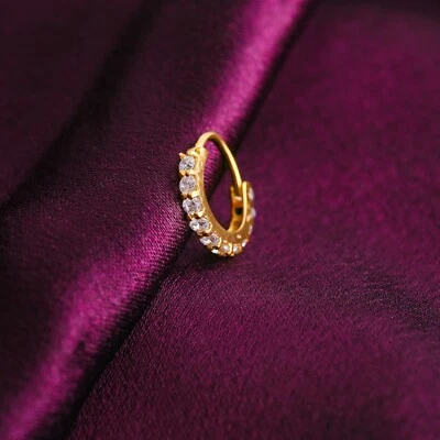 Diamond Nose Ring, Gold Nose Ring Nath, Bollywood Nath, Piercing Required - Image 1 of 4